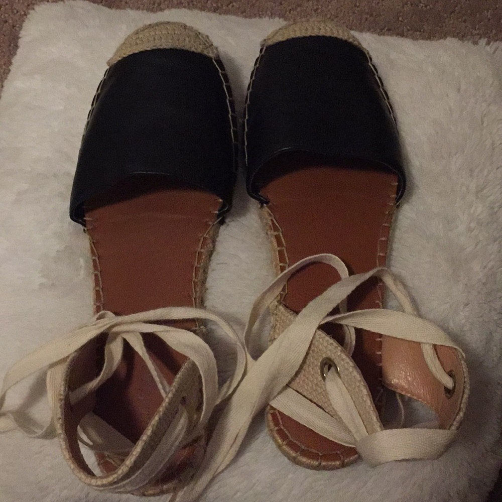 Black and white tie sandals